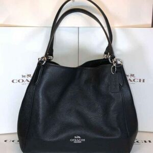 Coach Designer Hallie Black Leather Classic Shoulder Bag Purse Handbag